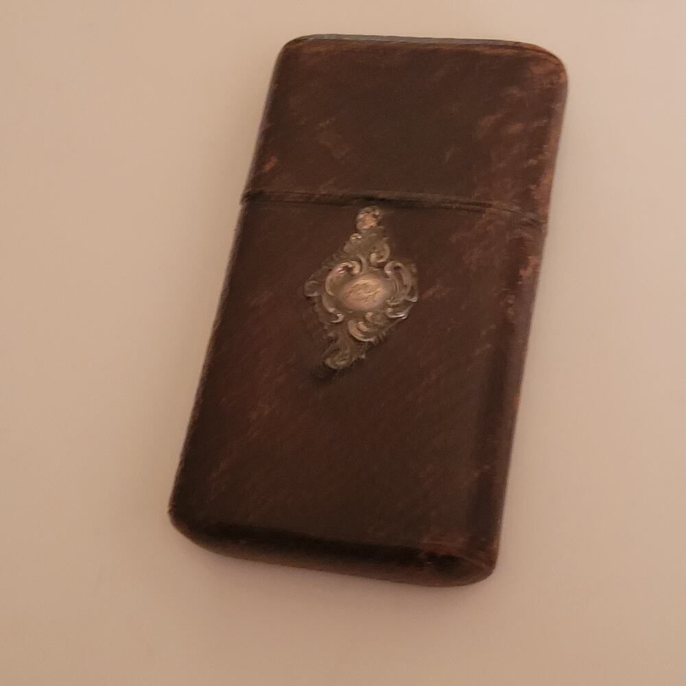 Antique Vintage Coin Purse Wallet, Cigarette Case Leather sterling silver logo